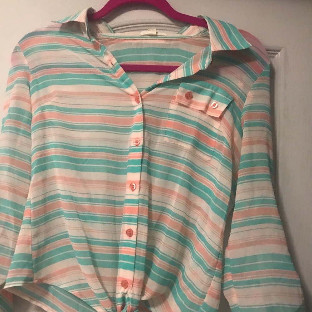 Pastel chiffon/mesh button down shirt (semi sheer)